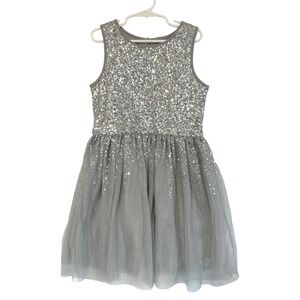 Gap Kids Girls Silver Sequin Tulle Party Dress Grey Size M 8 Holiday Sparkle